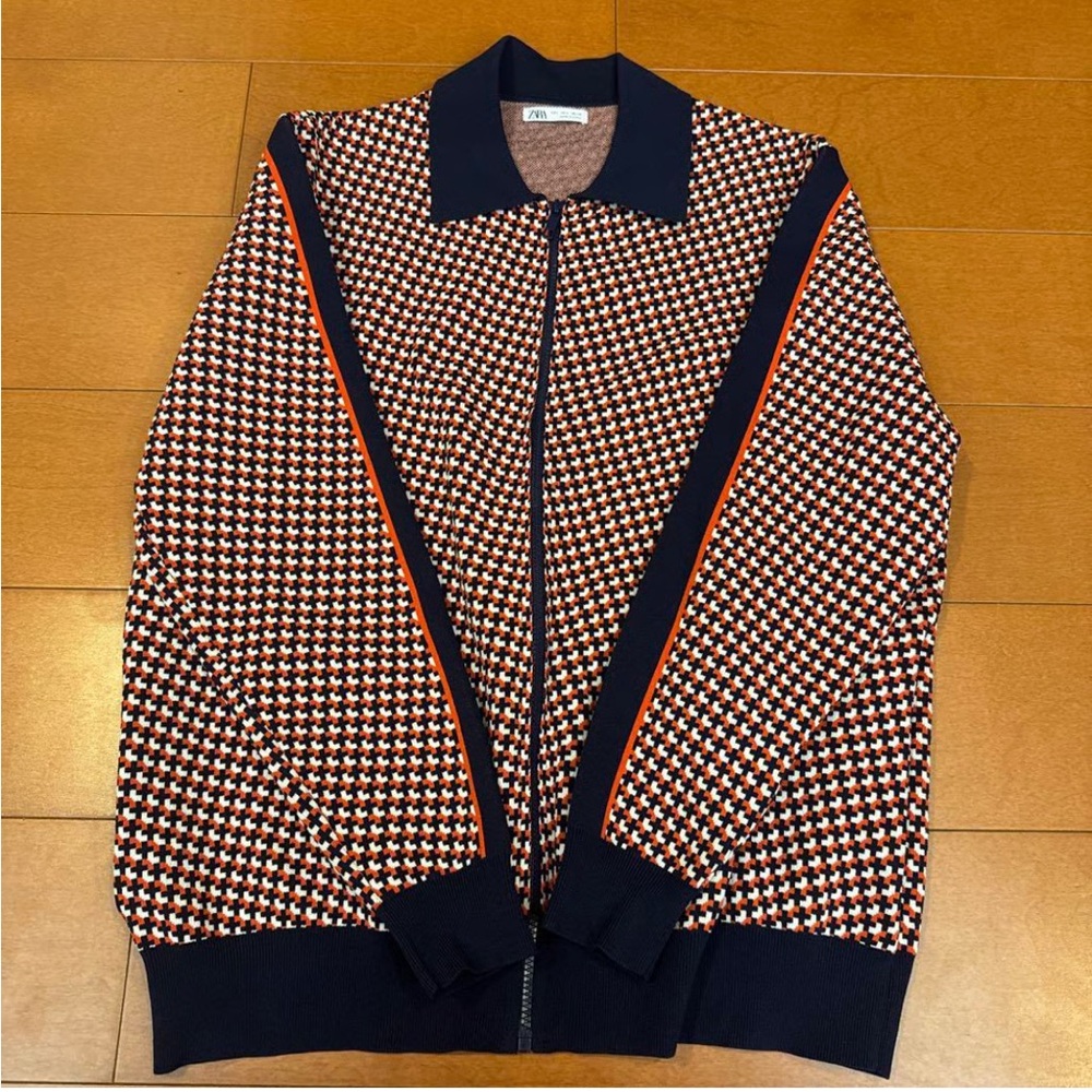 NWOT! Zara Men’s Navy and Red Retro Geometric Jacquard Knit Tracksuit - Size L - Picture 4 of 9